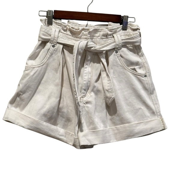 We the Free Denim Paper Bag Super High Waist Tie Cream Shorts Women’s Size XS - Picture 3 of 8